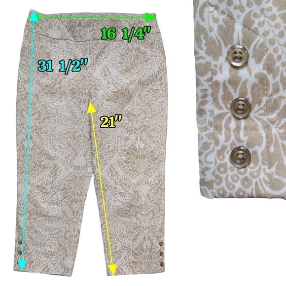 Chico's Perfect Stretch White Tan Color Puzzle Josie Slim Capri Pants Pull-On - Picture 2 of 10